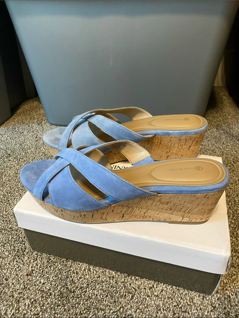 Gianni Bini Light Blue Suede Crisscross Wedge Sandals